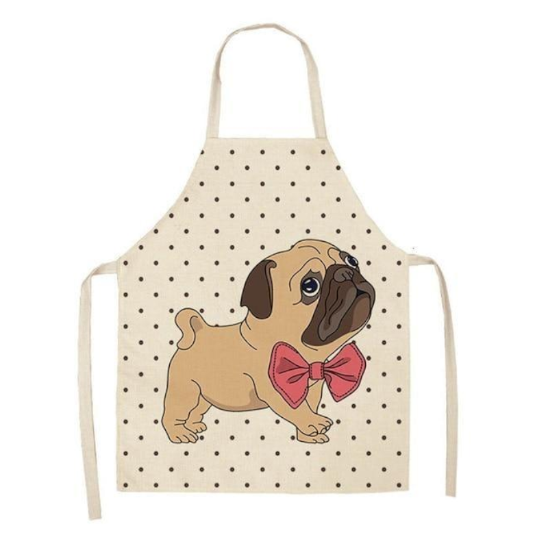 Cute Dog Printed Cotton Linen Kitchen Apron