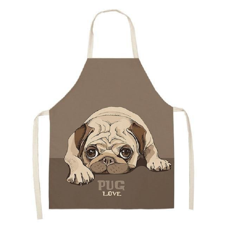 Cute Dog Printed Cotton Linen Kitchen Apron