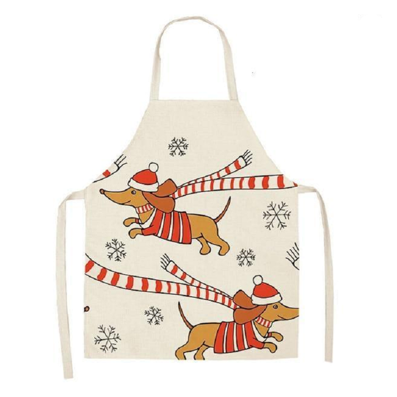 Cute Dog Printed Cotton Linen Kitchen Apron