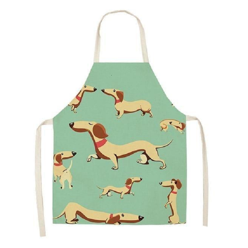 Cute Dog Printed Cotton Linen Kitchen Apron