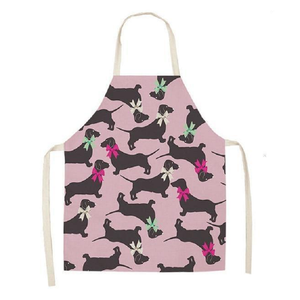 Cute Dog Printed Cotton Linen Kitchen Apron