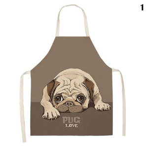 Cute Dog Printed Cotton Linen Kitchen Apron