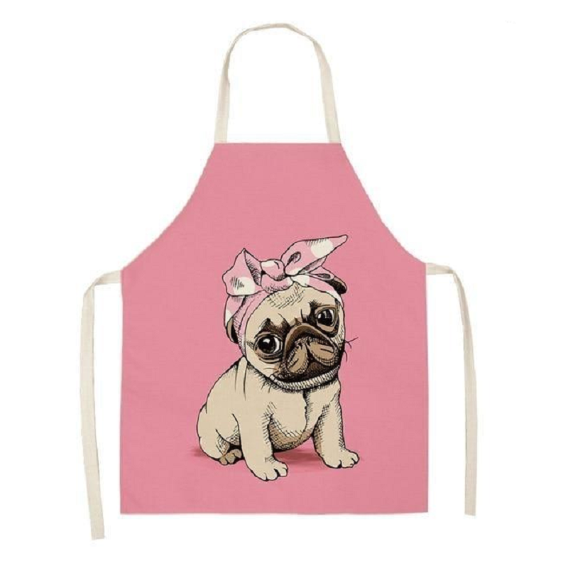 Cute Dog Printed Cotton Linen Kitchen Apron