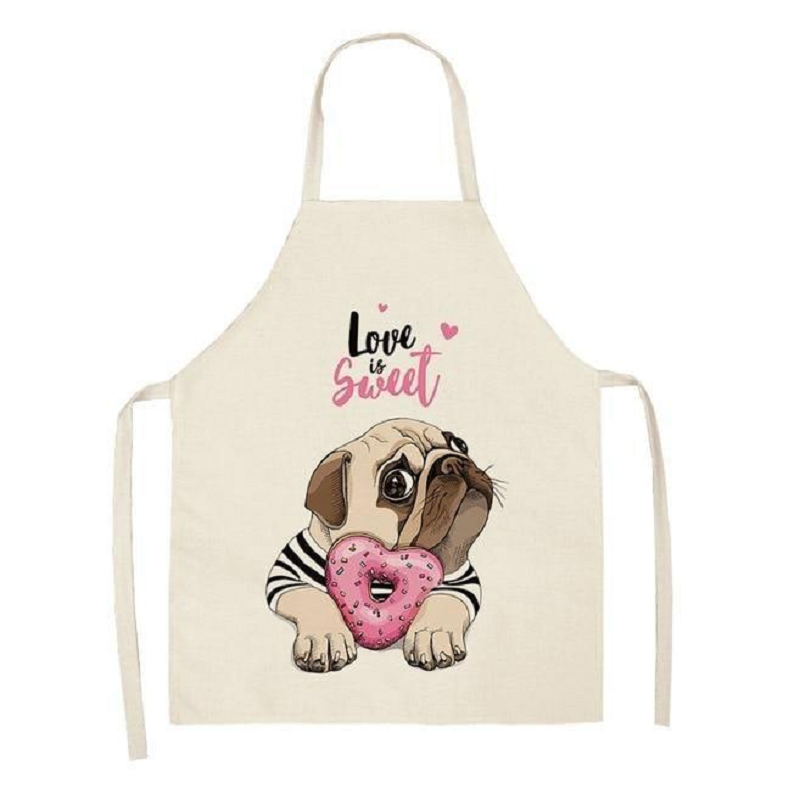 Cute Dog Printed Cotton Linen Kitchen Apron