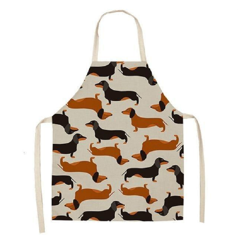 Cute Dog Printed Cotton Linen Kitchen Apron