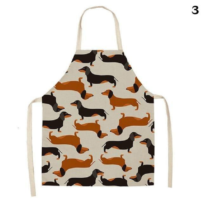 Cute Dog Printed Cotton Linen Kitchen Apron