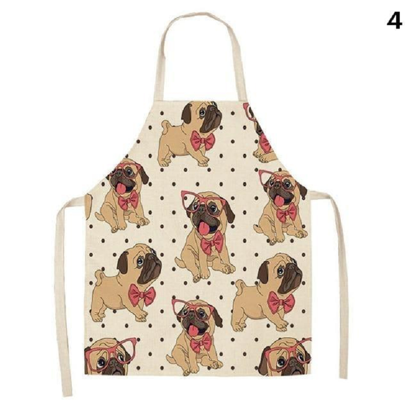 Cute Dog Printed Cotton Linen Kitchen Apron