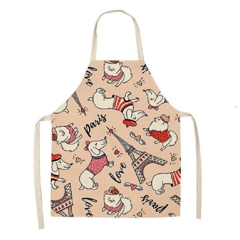 Cute Dog Printed Cotton Linen Kitchen Apron