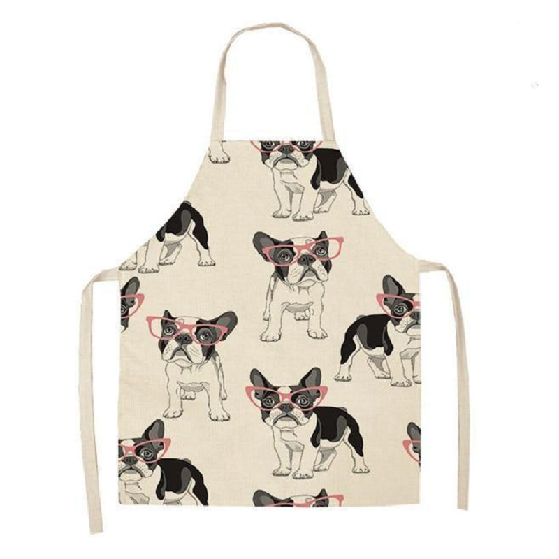 Cute Dog Printed Cotton Linen Kitchen Apron