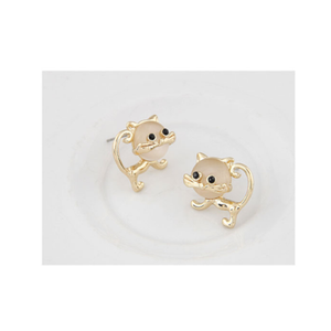 Cute Faux Opal Kitten Tiny Stud Earrings Golden