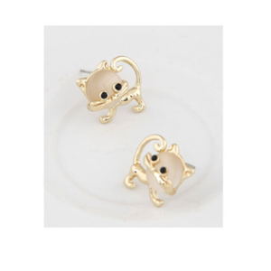 Cute Faux Opal Kitten Tiny Stud Earrings Golden