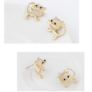 Cute Faux Opal Kitten Tiny Stud Earrings Golden