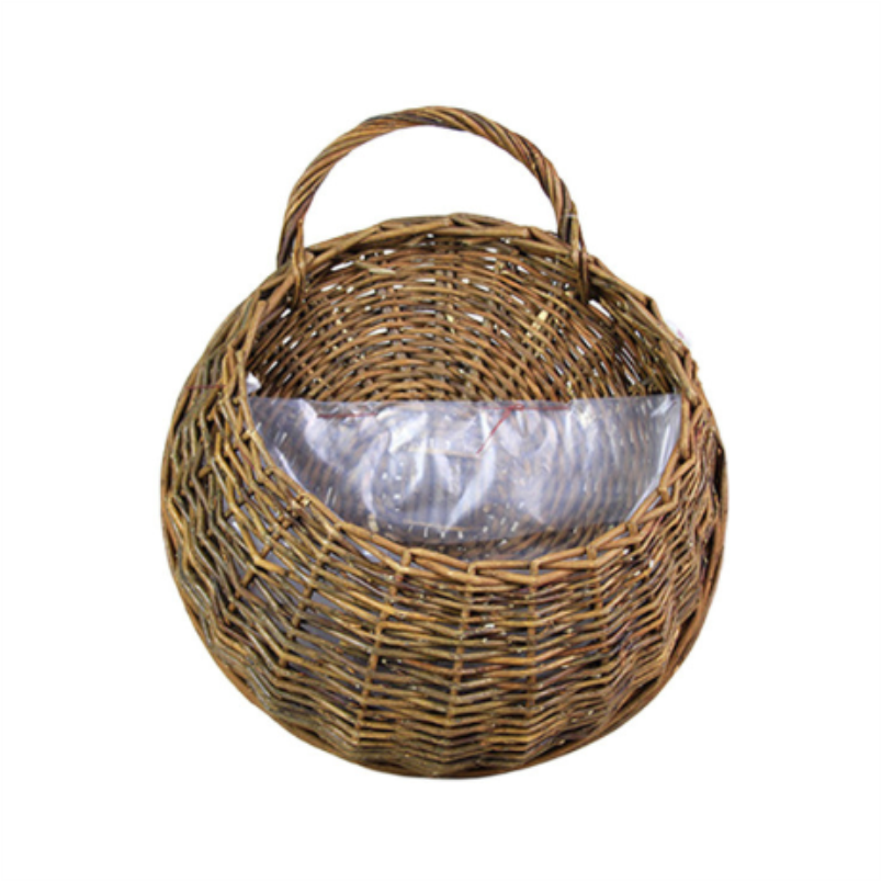 1 Set Flower Basket Handmade Weaving Multi-Function Rattan Wall Fence Hanging Pot Plants Holder For Garden-Beige-L