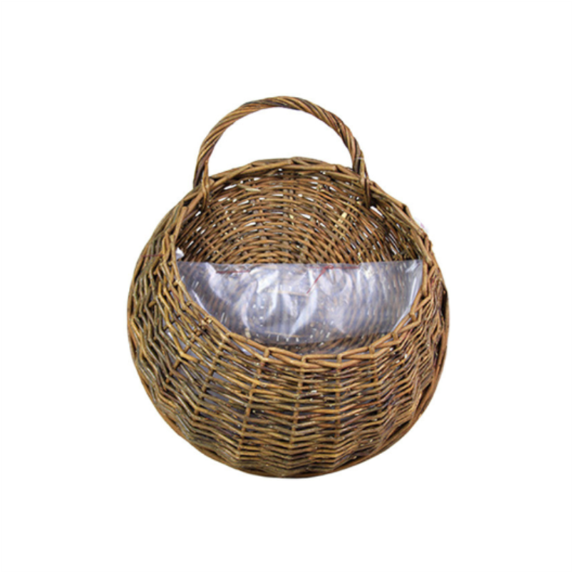 1 Set Flower Basket Handmade Weaving Multi-Function Rattan Wall Fence Hanging Pot Plants Holder For Garden-Beige-L