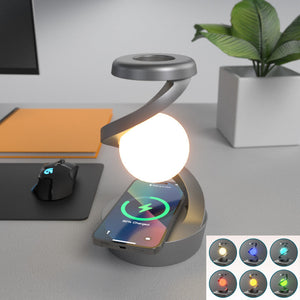 Rotating Moon Desk Lamp With Wireless Charging Sensor Control Table