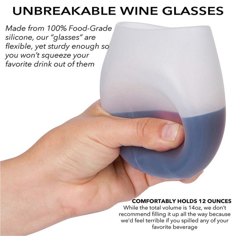 Unbreakable Silicone Wine Glasses Bpa Free Portable Printed Outdoor Cups For Travel Picnic Pool Boat Camping