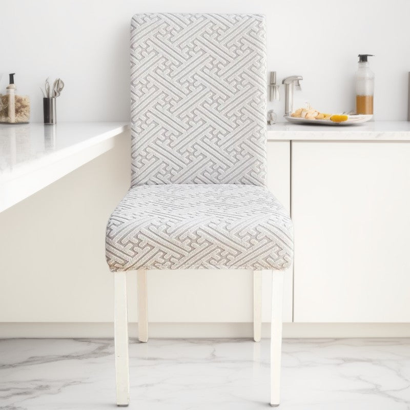 Chair Cover Light Grey Puzzle Design Anti Dirt Elastic Material For Dining Room Kitchen