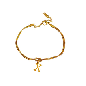 Veile Studios Letter A Z Love Knot Bracelets For Women Couple Gold Colour Dainty Snake Chain