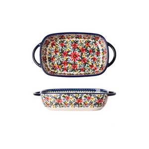 Daisy Floral Ceramic Handle Baking Bowl Tray Kitchen Cookware
