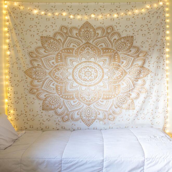 Gold White Mandala Tapestry Wall Hanging Boho Home Decor