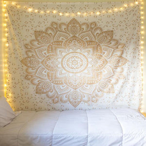 Gold White Mandala Tapestry Wall Hanging Boho Home Decor