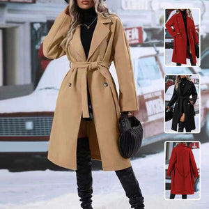 Lapel Double Breasted Trench Coat With Belt Long Jacket Outwear Women Clothing