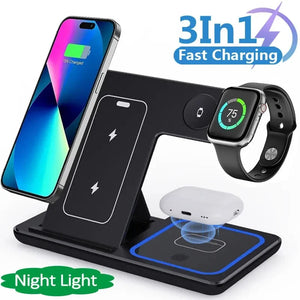 15 Watt 3 In Wireless Charger Stand Foldable Charging Station For Smartphone And Iwatch