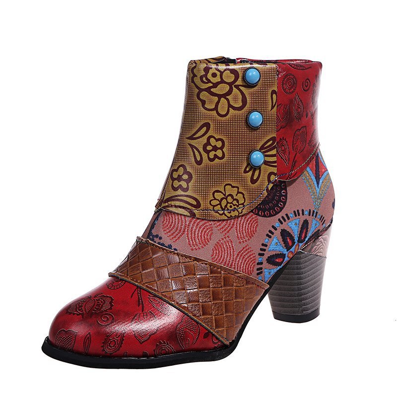 Bohemian Women's Martin Boots Retro Block High Heels Zipper