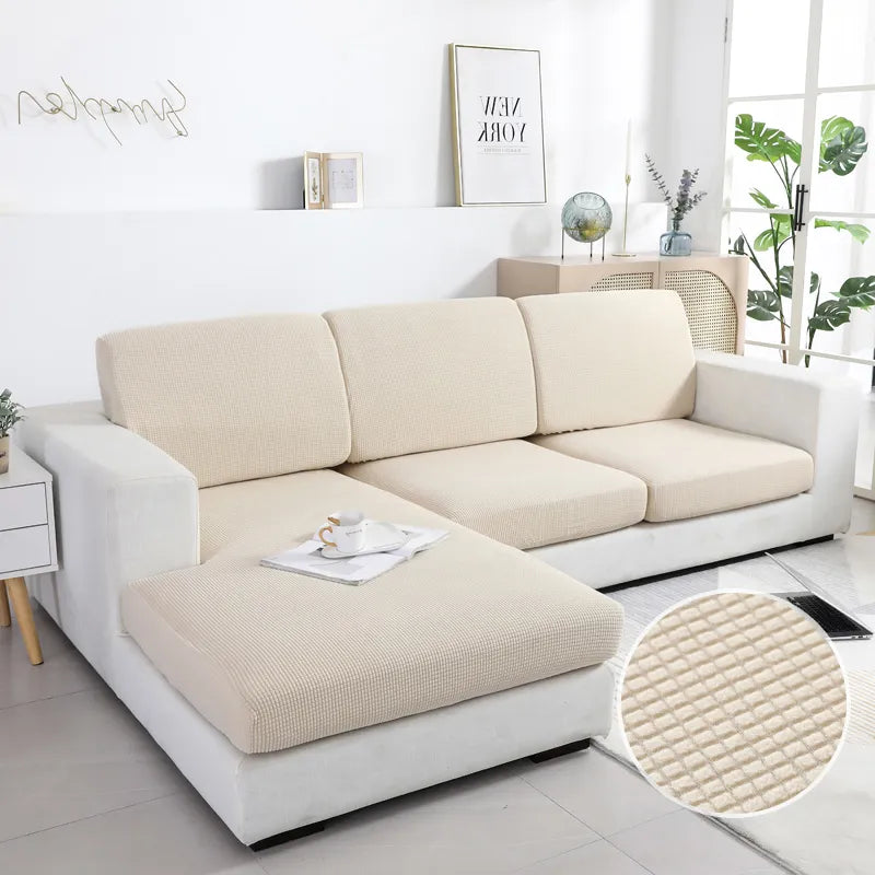 Sofa Cover Beige Polyester Thick Stretchable Cushion For Living Room Slipcovers