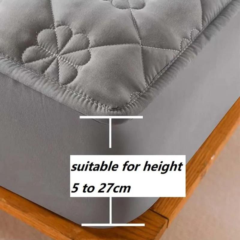 Mattress Cover Floral Gray King Size Waterproof Quilted Fitted Bed Sheet For