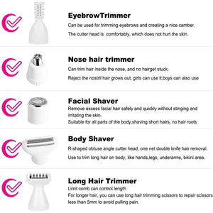 5In1 Electric Lady Shaver Hair Remover Body Nose Trimmer Face Shavers Eyebrow Razor