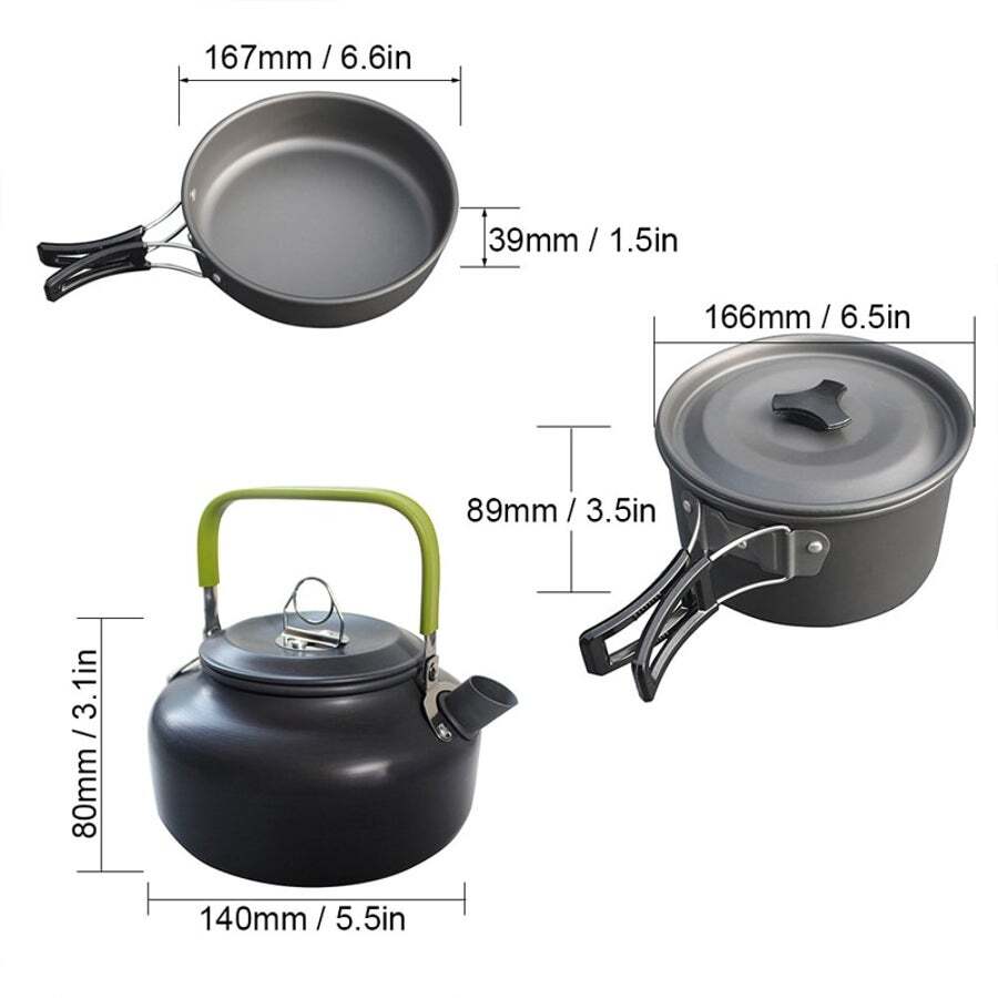 Outdoor Aluminum Pot And Teapot Bowl Chopsticks Set 2-3 People Camping Cookware Combination Three-Piece