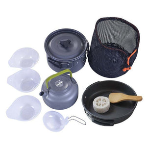 Outdoor Aluminum Pot And Teapot Bowl Chopsticks Set 2-3 People Camping Cookware Combination Three-Piece