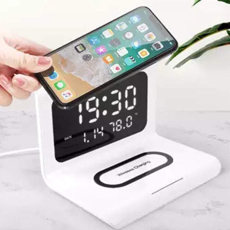 Wireless Phone Chargers Desktop Alarm Clock 3 In 1 For Iphone