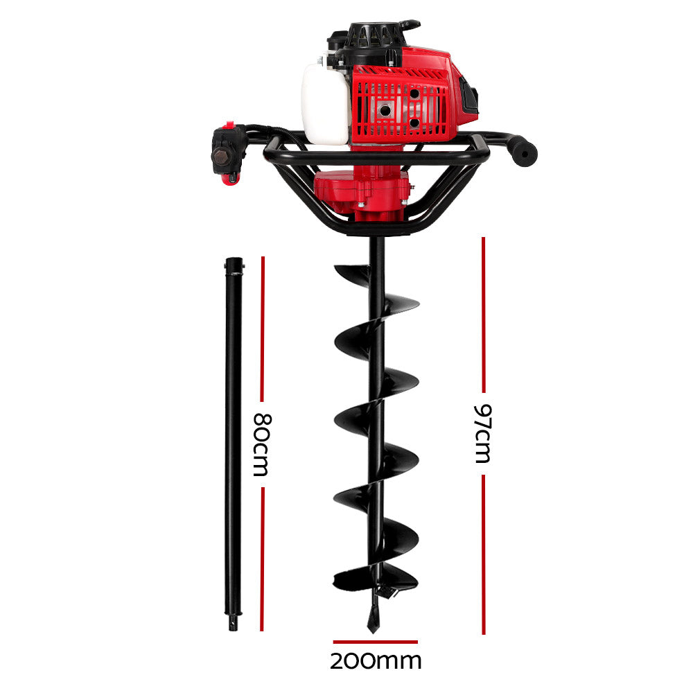 Giantz 80Cc Post Hole Digger 200Mm Petrol Drill Extension Auger Bits