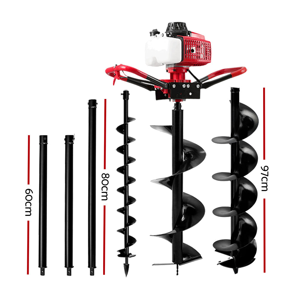 Giantz 80Cc Post Hole Digger Petrol Motor Drill Extension Auger Bits