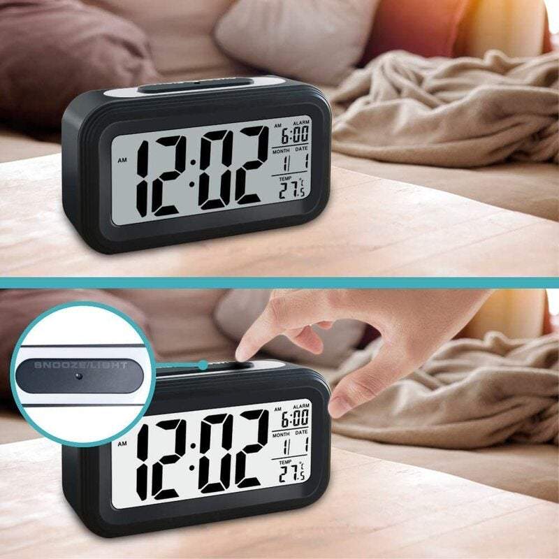 Clocks Digital Alarm Battery Operated Smart Sensor Mini Night Light Date Temperature 12 / 24Hr Switchable For Bedroom He