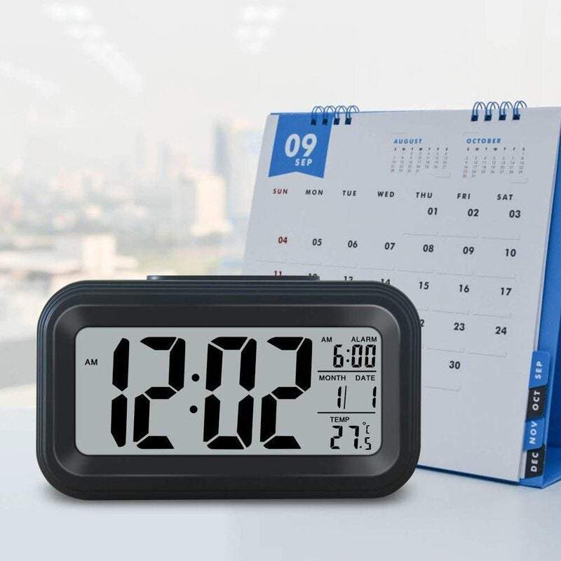 Clocks Digital Alarm Battery Operated Smart Sensor Mini Night Light Date Temperature 12 / 24Hr Switchable For Bedroom He