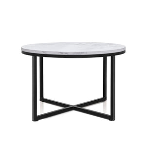 Artiss Coffee Table Marble Effect Side Tables Bedside Round Black Metal 70X70cm