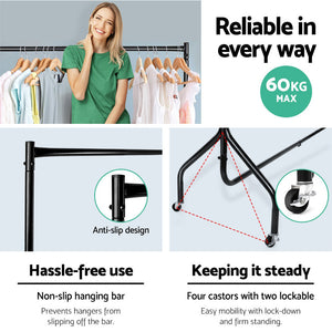 Artiss 6Ft Clothes Racks Metal Garment Display Rolling Rail Hanger Airer Stand Portable