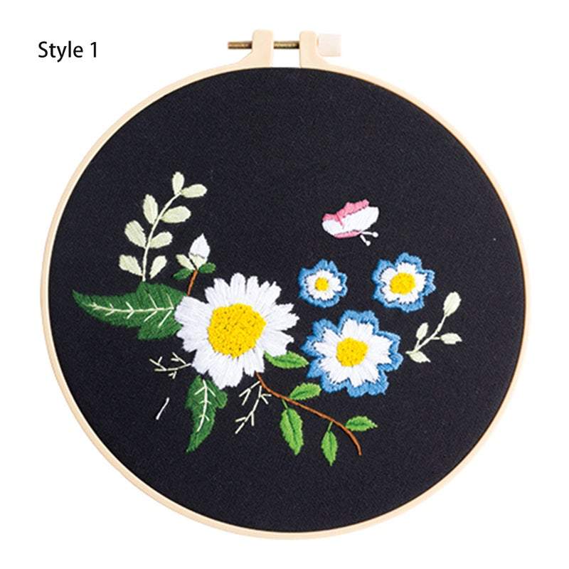 Art Crafting Materials Diy Cross Stitch Embroidery Starter Kit With Bamboo Hoop Pattern Needlework