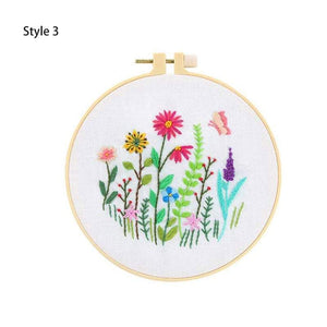 Art Crafting Materials Diy Cross Stitch Embroidery Starter Kit With Bamboo Hoop Pattern Needlework