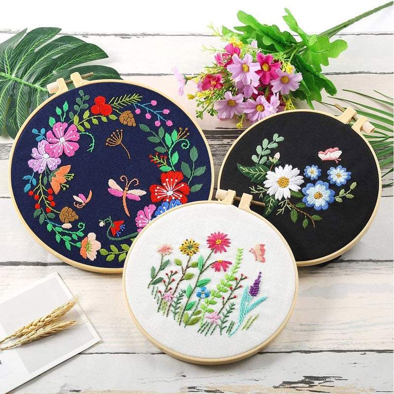 Art Crafting Materials Diy Cross Stitch Embroidery Starter Kit With Bamboo Hoop Pattern Needlework