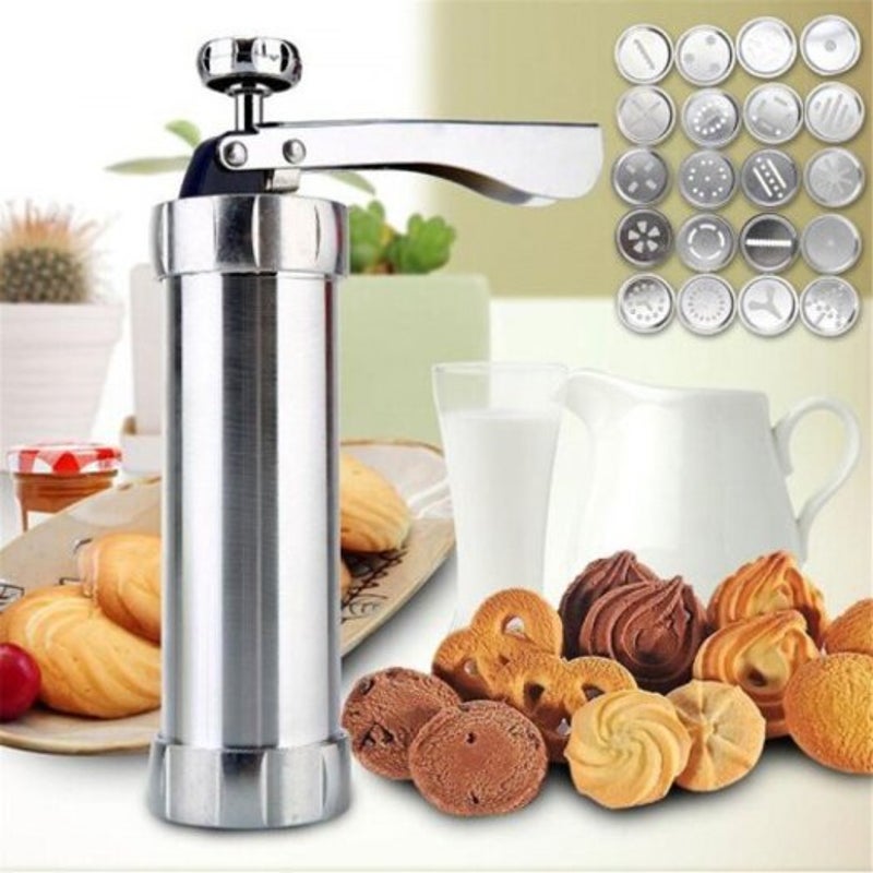 Diy Manual Cake Biscuit Machine Tool Cookie Mould 20 Pieces Piping Different Molds Nozzle Silver