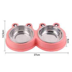 Frog Shape Double Pet Bowl Stainless Steel Non Slip For Small And Medium Dog Cat