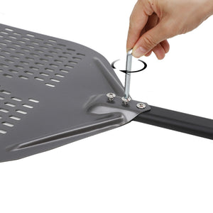 Pizza Shovel 35 Centimetre X 76 Dark Grey For Perforated Peel Metal Handle Oven Baking Accessory