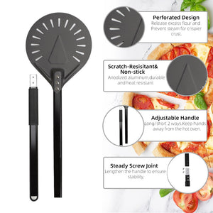 Pizza Shovel 95 Centimetre Silver For Perforated Peel With Metal Handle Baking Tool