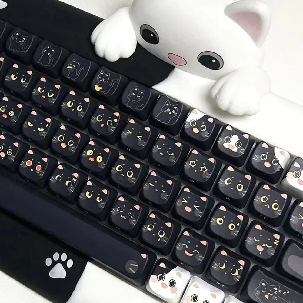 Keycap Keyboard Black Cat 142 Keys Profile Cute Naughty Switch Theme Layout