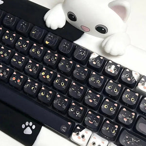 Keycap Keyboard Black Cat 142 Keys Profile Cute Naughty Switch Theme Layout