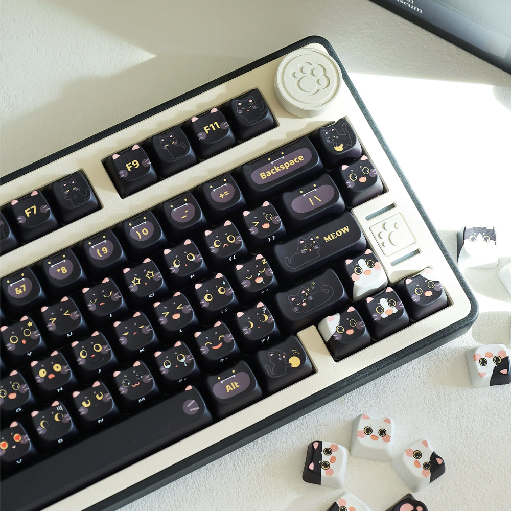 Keycap Keyboard Black Cat 142 Keys Profile Cute Naughty Switch Theme Layout